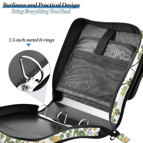 3 Ring Zipper Binder Green Leaves Tree Branch Binders Bag with Shoulder Strap 500 Sheets Paper Organizer Trapper Keeper Documents Storage File Folder for School Office - color: A851