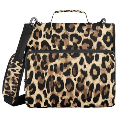 Bolaz Durable 3 Ring Binder Bag with Zipper,Brow-Black Leopard Print,1.5 Inch Multi-Pockets Organizer with Shoulder Strap and Handle - color: Brow-black Leopard Print