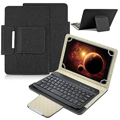 DETUOSI Universal 8.0 inch Android Tablet Case with Keyboard, Removable Wireless Bluetooth Keyboard + PU Leather Folio Book Cover + Stand, Travel Portable Sleeve for iOS/Android/Windows System Tablet - color: Black Case + Black Keyboard
