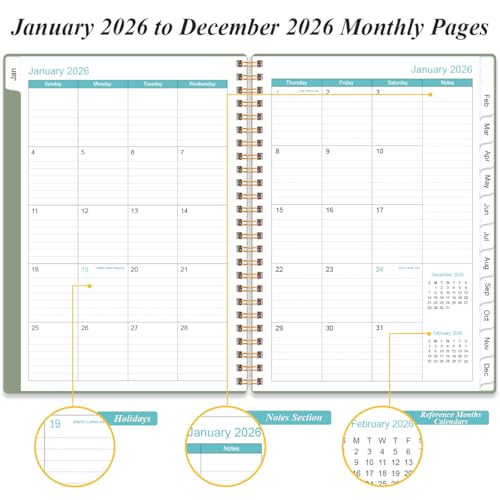 Daily Planner 2026 Full Page Per Day- 2026 Daily & Monthly Planner from January 2026 to December 2026, Day Planner 2026 with 12 Months Tabs, 6.4" x 8,5", Green - color: Green, size: 6.4" x 8.5"