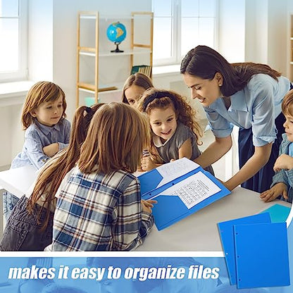 Yeaqee 100 Pcs Plastic Folders with Pockets Bulk 3 Hole Punched 2 Pocket File Folders for 3 Ring Binder Divider Folder for Notebooks, Durable Poly for Office Home (Blue) - color: Blue