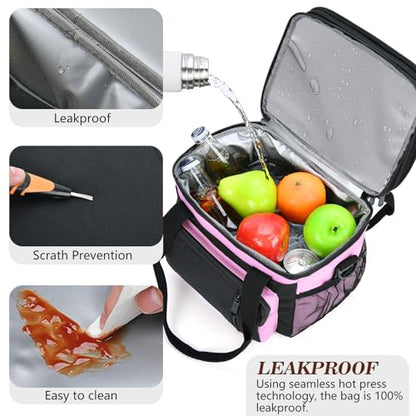 LOKASS Lunch Box & Lunch Bag for Women Men Double Deck, Large Insulated Adult Lunch Box Leakproof Lunchbox Cooler Bag for Work Picnic Beach,（Pink&Black 16L） - color: Pink 2