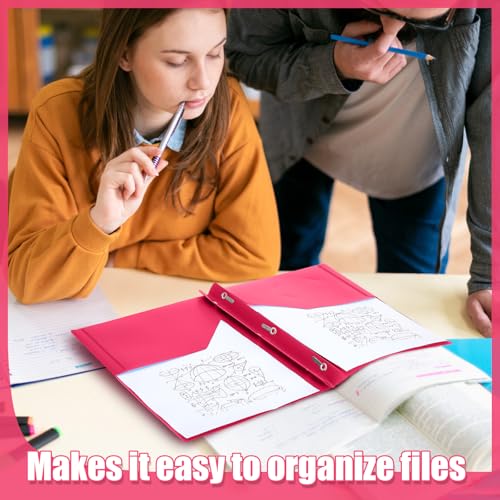 Yeaqee 60 Pcs Plastic Folders with Pockets and Prongs Plastic Folder 2 Pockets 3 Prongs with Business Card Slot Back to School Folders for Students, Teachers, Office Workers (Rose Pink) - color: Rose Pink