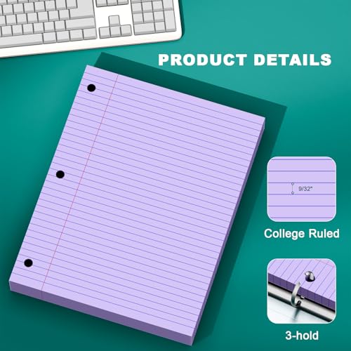 Purple Note Pads 8 X 10.5 Loose Leaf Paper, 120Sheets, 3 Hole Punched Lined Paper, College Ruled 8 X 10.5 Notebooks, 10-1/2" X 8 Binder Writing Pads, Filler Paper for Office, School Supplies - style: Purple-1 Pack