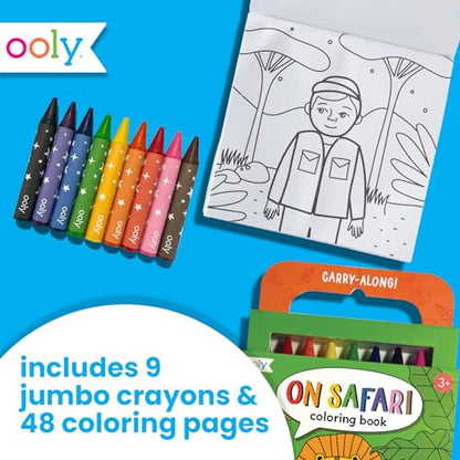 Ooly Kids Travel Activity Kit – 9 Jumbo Crayons & 48 Coloring Pages, Car Crafts for Kids, Mess-Free Road Trip Art Set, Airplane Activities – Safari - color: Safari