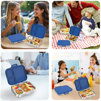 Pawtong Stainless Steel Bento Lunch Box for Kids | 3-Compartment Lunch Box Container Kids | 100% Leakproof, Eco-Friendly, Perfect Portion Control for Kids&Adult Healthy Meals (Blue) - color: Blue