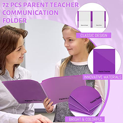 PerKoop 72 Pcs Take Home Folders Bulk Parent Teacher Communication Folder with 2 Pockets Plastic Homework Folder for Student Parent Teacher Classroom Back to School Supplies 11.73 x 9.45'' (Purple) - color: Purple