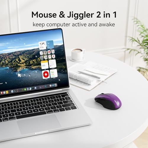 TECKNET Rechargeable Jiggler Wireless Mouse (BT5.0/3.0 & 2.4G) 4800 DPI Silent USB A & Bluetooth Mouse 6 Buttons, Wide Compatibility - Purple - color: Purple