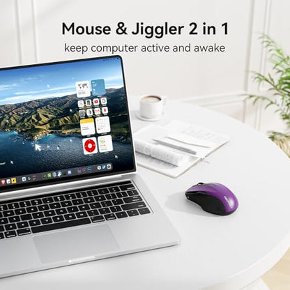 TECKNET Rechargeable Jiggler Wireless Mouse (BT5.0/3.0 & 2.4G) 4800 DPI Silent USB A & Bluetooth Mouse 6 Buttons, Wide Compatibility - Purple - color: Purple