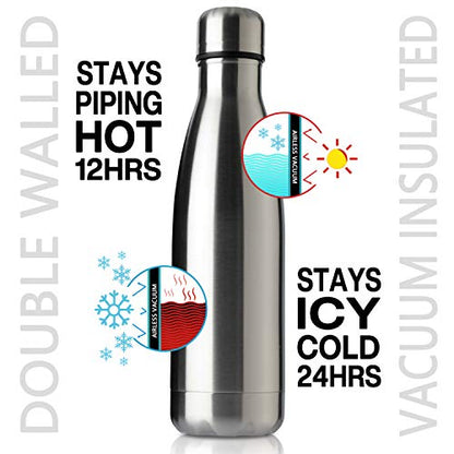 MEWAY 17oz Sport Water Bottle 8 Pack Vacuum Insulated Stainless Steel Leak-Proof Double Wall Cola Shape Water Bottle,Keep Drinks Hot & Cold (Silver,8 Pack) - color: Silver