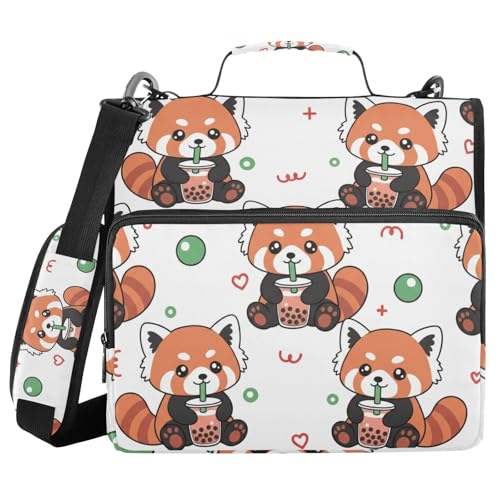 3 Ring Zipper Binder With Shoulder Strap Documents Storage Organizer Animal Dog - color: Drinking Red Panda