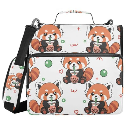 3 Ring Zipper Binder With Shoulder Strap Documents Storage Organizer Animal Dog - color: Drinking Red Panda