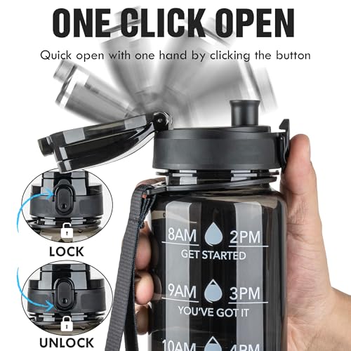 OLDLEY Water Bottle, 32oz Motivational Sports Water Bottle with Time Marker - Times to Drink - Tritan, BPA Free, Wide Mouth Leakproof,Clear Black - color: Clear Black