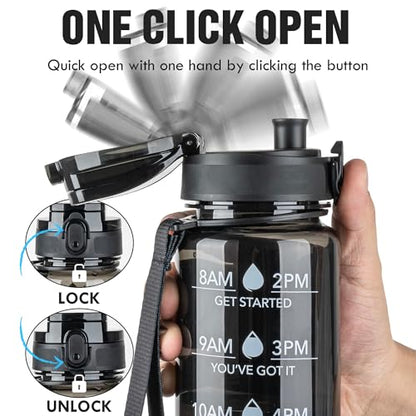 OLDLEY Water Bottle, 32oz Motivational Sports Water Bottle with Time Marker - Times to Drink - Tritan, BPA Free, Wide Mouth Leakproof,Clear Black - color: Clear Black