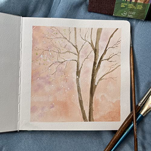 tumuarta Square Watercolor Journal, 8.25x8.25”, 140 LB, 300 GSM, 25% Cotton, Cold Press, 24 Sheets, 48 Pages, Watercolor Paper Sketchbooks for Use As Travel Mixed Media Pads On The Go - color: Brown