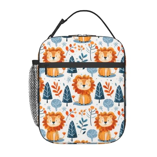 Cute Lion and Forest Lunch Box for Kids,Fun Cartoon Insulated Bag for Student,Jungle Reusable Thermal Insulation Cooler Tote Bags for School Work Picnic Camping Outdoor Gifts - color: Lion