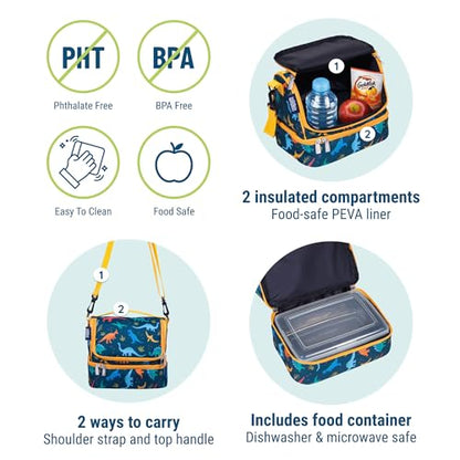 Wildkin Two Compartment Lunch Bag, Jurassic Dinosaurs | Two-compartment, insulated lunch box — coordinates with matching Wildkin backpacks and water bottles - color: Jurassic Dinosaurs