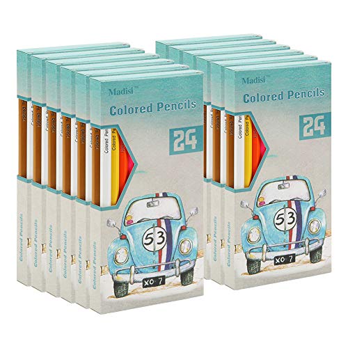 Madisi Colored Pencils Bulk - Pre-Sharpened - 12 Packs of 24-Count - 288 Colored Pencils for Kids | Pre-Sharpened Color Pencils for Kids Coloring, Class Set, Classroom School Supplies