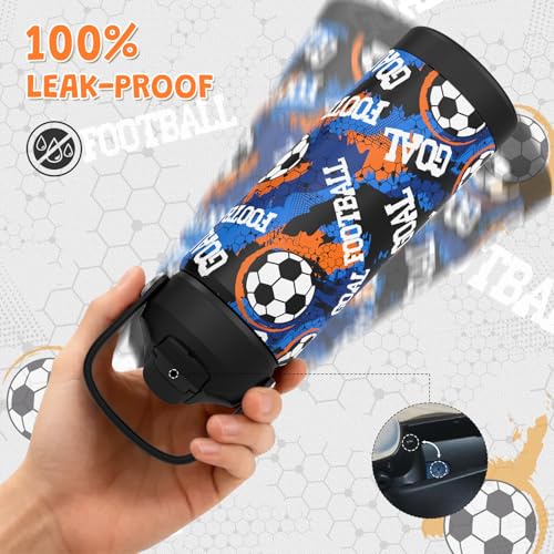 Boys Soccer Water Bottle for School，Kids 18 oz Insulated Stainless Steel Cup with Straw, Double-Wall Vacuum Leakproof - color: C9.Soccer