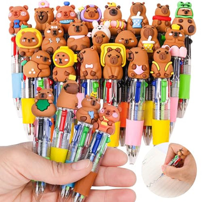 LiYiQ 25 Pcs Capybara Party Favor Multicolor Pen in One Cartoon Cute Fun 4-in-1 Cute Pens Bulk Kawaii Capybara Ballpoint Pens for Fun Gifts - style: Capybara