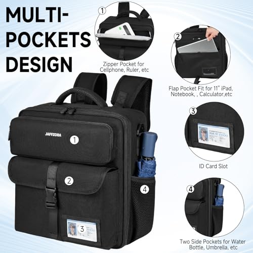 Zipper Binder 3 Ring 3 Inch with Shoulder Strap, Large Binder Backpack with Zipper Fits 13 Inch Laptop for College Office Travel, 700 Sheets Capacity,Black - color: Black