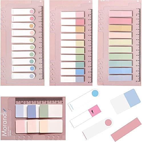 AIYUENCICI Index Tabs with Ruler, 4 Pack 660 Pieces Sticky Tab, Note Page Marker, Writable and Repositionable File Flags Morandi Pages Markers Book Labels for Reading Tab, Classify Files (Color A) - color: Color a