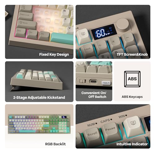 EPOMAKER Aula S102 PRO Membrane Gaming Keyboard w/TFT Screen & Volume Knob | Silent Keyboard w/ Number Pad for PC Game/Office, BT/2.4G/USB, RGB Backlit, Creamy Silicone Structure (Grey) - color: Grey