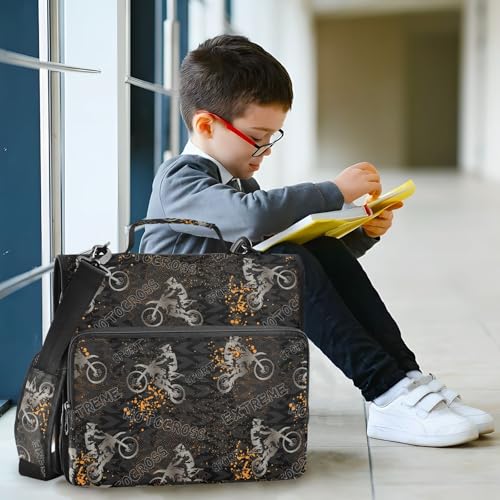 Motorcycle 3 D-Ring Binder Bag Multi-Pocket Zipper Organizer | with Handle and Detachable Shoulder Strap Holds 500 Sheets for School Office Supplies - color: Dhb-109