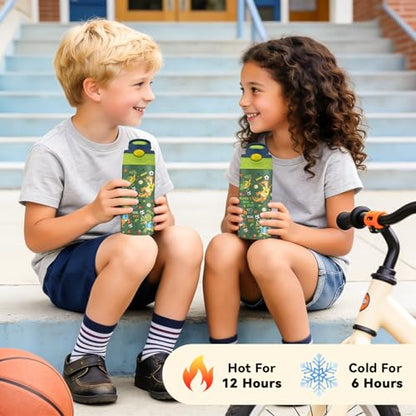 Soccer Water Bottle for Kids - 12oz Dinosaur Kids Water Bottle with Straw, Stainless Steel Tumbler, Insulated, Leak-proof, BPA-free, Pop-up Straw Lid, for School - Children Birthday Gift Cup(1pc) - color: Dinosaur Soccer