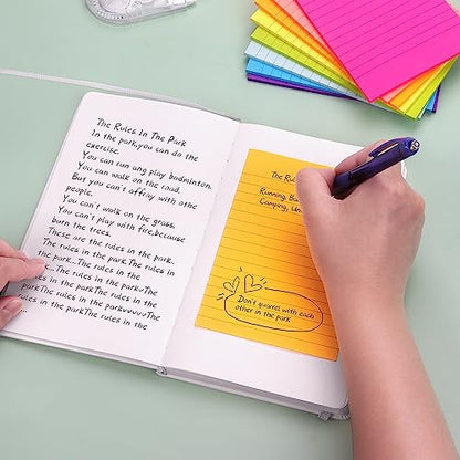 Eastern Wolf 8 Pads Lined Sticky Notes 4x6 in, Sticky Notes with Lines, Self-Stick Note Pads 8 Bright Multi Colors, 35 Sheet/Pad - color: 4x6 8 Pads