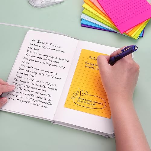 Eastern Wolf Lined Sticky Notes 4x6 in, 8 Bright Multicolors, 35 Sheets/Pad | Large Size, Premium Adhesive, Reusable & Removable - color: 4x6 8 Pads