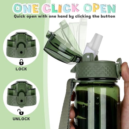 OLDLEY 17oz Kids Water Bottle, Tritan BPA-Free, Leakproof Flip Straw Lid, Motivational Time Marker, Carry Strap, Reusable Clear Water Bottle for Boys & Girls,Jade - color: Jade, style: 17 Ounces