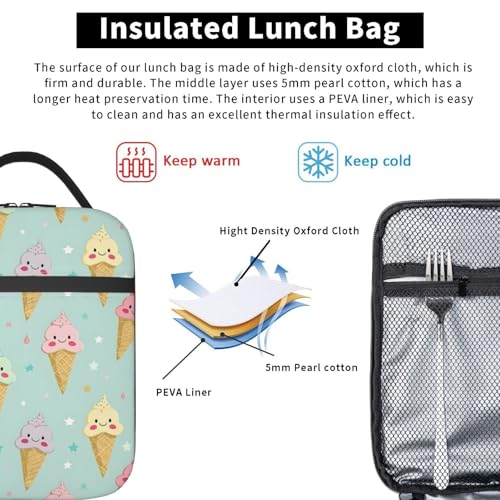 Insulated Lunch Box for Kids Boys Girls, Reusable Lunch Bag for School, Office, Work, Picnic, Travel, Ice Cream Cones Lunch Box - color: lunch box 105
