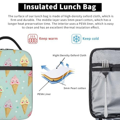 Insulated Lunch Box for Kids Boys Girls, Reusable Lunch Bag for School, Office, Work, Picnic, Travel, Ice Cream Cones Lunch Box - color: lunch box 105