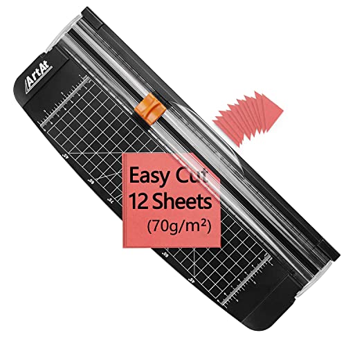 ArtAt 12-Inch Paper Cutter with Retractable Safety Blade, A4 Portable Trimmer for Cardstock, Laminated Paper, Photos, Crafts, Gift Cards, Coupons, Kraft Labels (Auto-Lock & Precise Cutting)