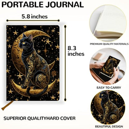Lovdazzles Pretty Leather Lined Journal Cat and Moon Design Notebook 200 Pages A5 Ruled Notebooks, Cat Gifts for Cat Lovers, Dark Academia Gothic Notebook Journal, Gifts for Women (5.8 x 8.3) - color: Multi 1717