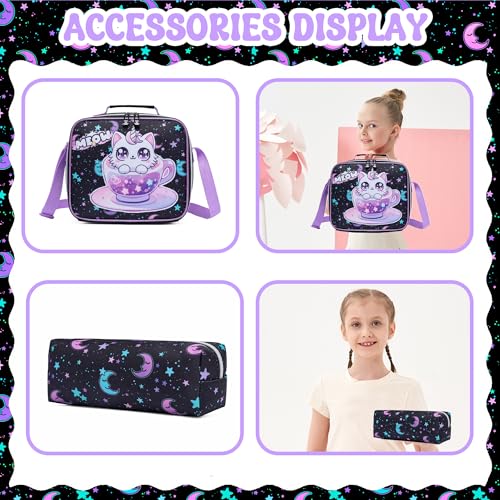 Meetbelify Girls Cute Backpack with Wheels for Elementary Students Kids Black Travel Luggage - color: Black Cat