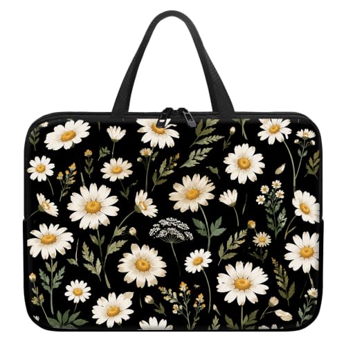 13 Inch Laptop Case Sleeve with Handle, Shockproof Slim Carrying Case | Soft Lining Computer Bag for MacBook Air 13 M3/M2/M1, MacBook Pro 13/14, iPad Pro 13 M4, Daisy Black Print - color: Daisy Black Print, size: 13-14 inch