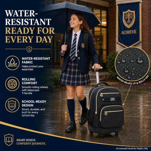 3Pcs Rolling Backpack for Boys Men, 19 Inche Adults Roller Backpacks with Wheels, School Wheeled Bookbag with Lunch Box(Black) - color: Classic Black