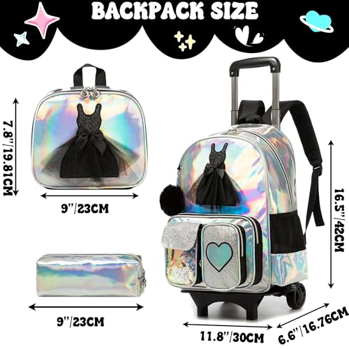 Meetbelify Rolling Backpack for Girls Backpack with Wheels for Elementary Student Kids School Bag with Lunch Box Pencil Case for Girls Ages 6-8 Years Old Black - color: Black 01