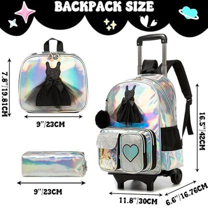 Meetbelify Rolling Backpack for Girls Backpack with Wheels for Elementary Student Kids School Bag with Lunch Box Pencil Case for Girls Ages 6-8 Years Old Black - color: Black 01