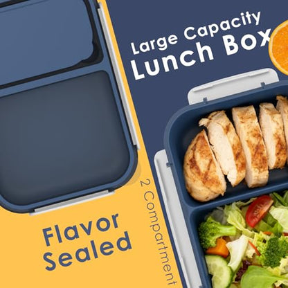 WHALEHOUSE Large Capacity Bento Lunch Box for Adult, 1600ML 2 Compartments Meal Prep Container with Utensil, Airtight Food Storage Container with Snap Locking Lids, Microwave/Dishwasher/Freezer Safe - color: 1600mL-Dark Blue