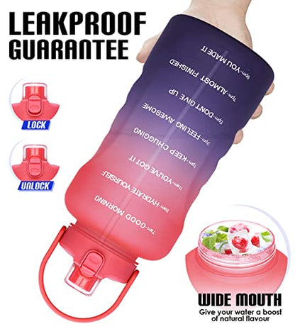 HydroPal 1 Gallon Water Bottles with Straw, 128 oz Water Bottle BPA Free Innovative 2-IN-1 Lid Gym Bottle with Times to Drink Motivational, Large for Sports Fitness Camping Water Jug （13.8X5.5 inch） - color: Fabled Sunset