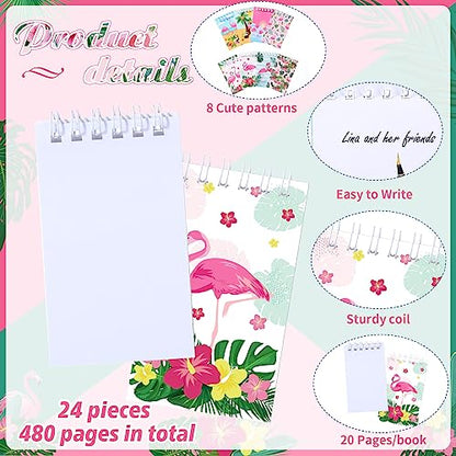 Faccito 24 Pcs Flamingo Party Favors Summer Mini Notepads Hawaii Pocket Notepads Tropical Spiral Luau Tiny Memo Notes for Birthday Party Supplies School Student Teacher Classroom Reward