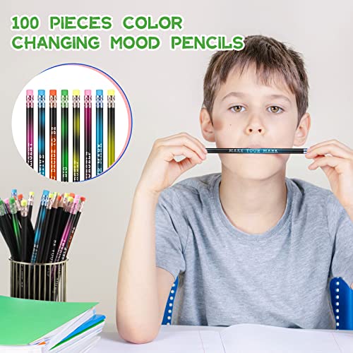 Epakh 100 Pcs Inspirational Pencils Color Changing Pencils Bulk with Eraser HB Wooden Pens Gift for Kids Back to School Gift for Classroom, Student Reward(Black,Classic Style) - color: Black