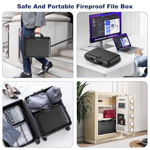 Fireproof Document Box, Hard Case Fireproof File Organizer Box with Lock and 13 Pocket Accordion File Folder, Portable Safe Box for Home Office Travel to Storage Important Documents Laptop Green
