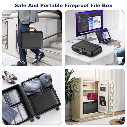 Fireproof Document Box, Hard Case Fireproof File Organizer Box with Lock and 13 Pocket Accordion File Folder, Portable Safe Box for Home Office Travel to Storage Important Documents Laptop Green
