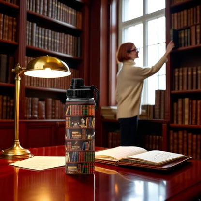 Book Lover Gifts,Book and Reading Gifts for Readers Women, Librarian Gift Reading Water Bottle 18oz Tumbler, Birthday Bookish/Reading Gift for Books Lovers Women - color: Bookshelf