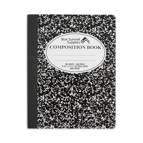 Blue Summit Black Composition Notebook, Black and White Composition Notebook Wide Ruled, Marble, 100 Sheets per Book, Bulk 48 Pack - color: Marble Black, size: 48 Pack