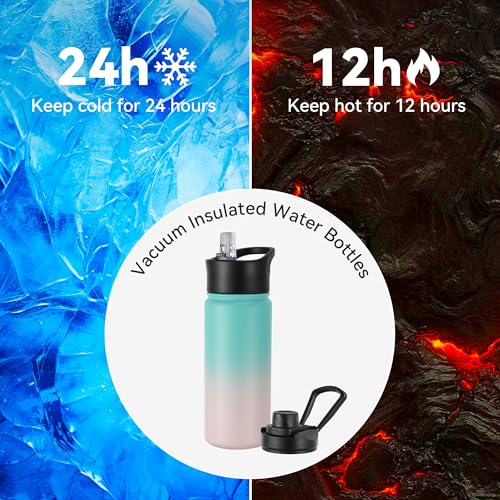 16 oz Insulated Water Bottle with Straw Lids, Stainless Steel Kids Water Bottles for School, Double Wall Vacuum Metal Water Bottle with Straw & Wide Mouth Lid, Bubble Gum 1 Pack - color: Bubble Gum, size: 16oz-4 Pack